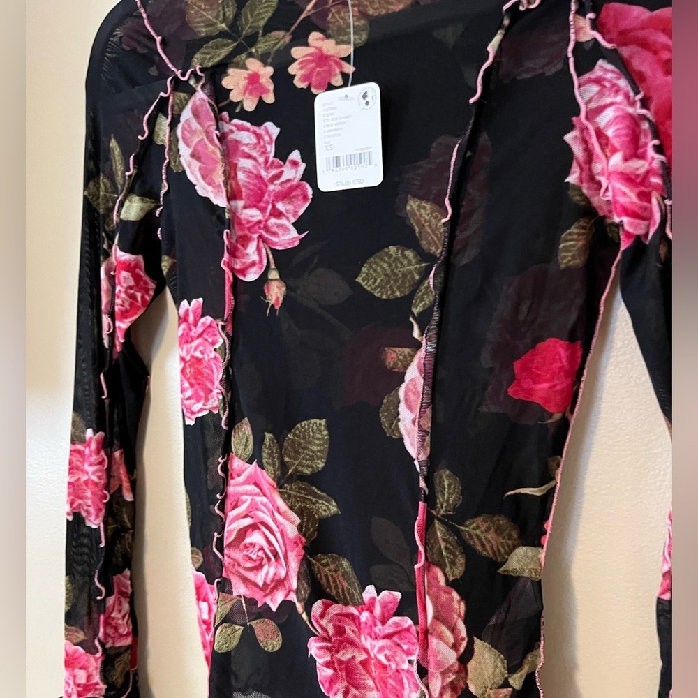 Free People Charlie Printed Mesh Top NWT - Picture 7 of 12